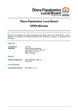 Minutes of Ōtara-Papatoetoe Local Board