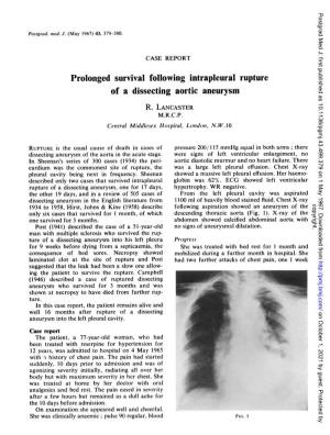 Prolonged Survival Following Intrapleural Rupture of a Dissecting Aortic Aneurysm R