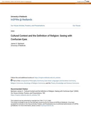 Cultural Context and the Definition of Religion: Seeing with Confucian Eyes