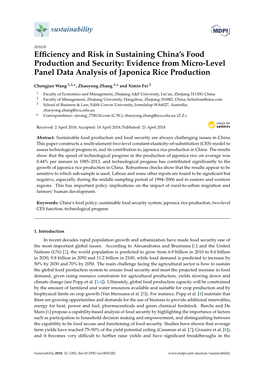 Efficiency and Risk in Sustaining China's Food Production