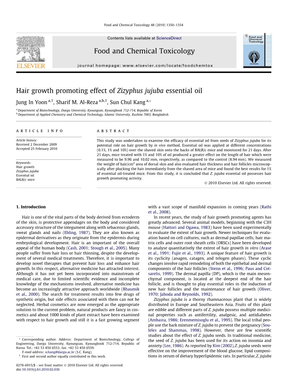 Hair Growth Promoting Effect of Zizyphus Jujuba Essential Oil Article