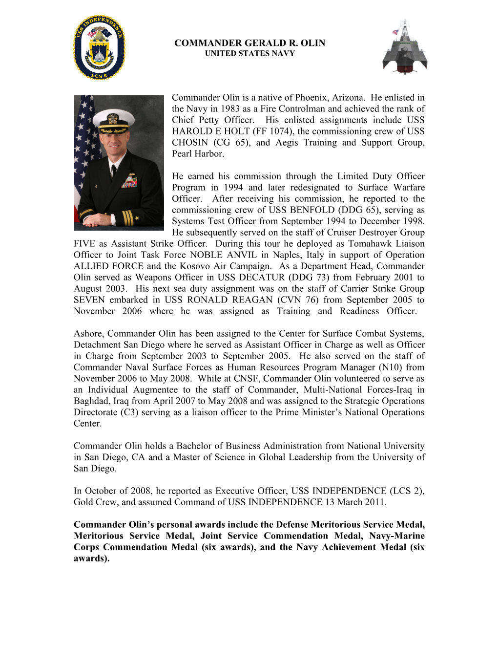 Cdr Michael B Riley Bio