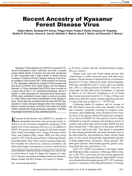 Recent Ancestry of Kyasanur Forest Disease Virus Rajeev Mehla, Sandeep R.P