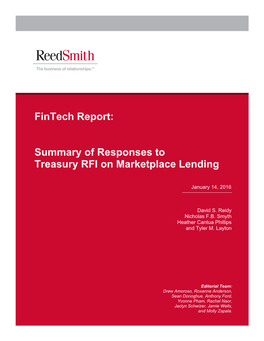 Fintech Report – Summary of Responses to Treasury RFI on Marketplace Lending