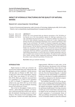 Impact of Hydraulic Fracturing on the Quality of Natural Waters