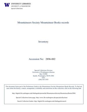 2896-002 Mountaineers Society Mountaineer Books Records