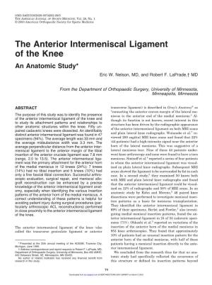 The Anterior Intermeniscal Ligament of the Knee an Anatomic Study* Eric W