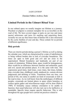 Liminal Periods in the Udmurt Ritual Year