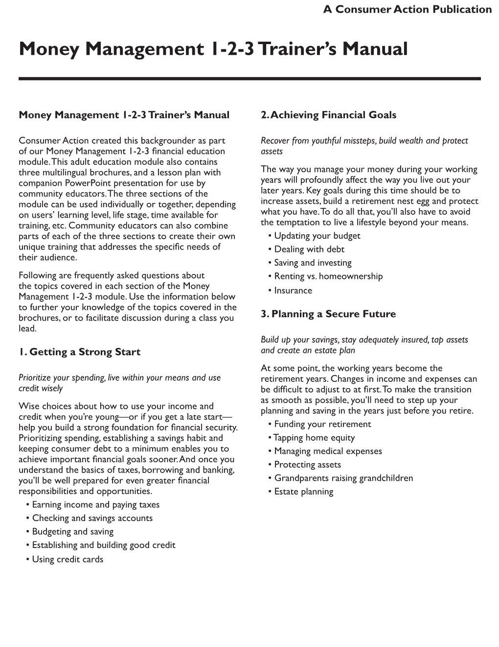 Money Management 1-2-3 Trainer’S Manual