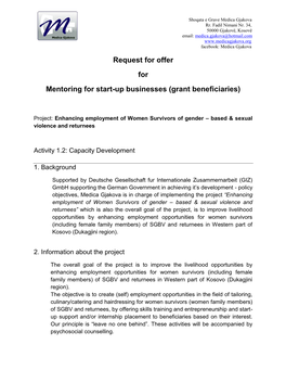 Request for Offer for Mentoring for Start-Up Businesses (Grant Beneficiaries)