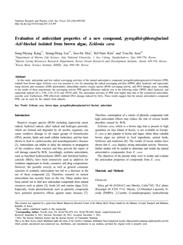 Evaluation of Antioxidant Properties of a New Compound, Pyrogallol-Phloroglucinol -6,6'-Bieckol Isolated from Brown Algae, Ecklonia Cava