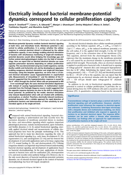 Electrically Induced Bacterial Membrane-Potential Dynamics Correspond to Cellular Proliferation Capacity