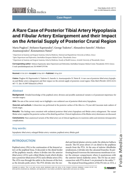 A Rare Case of Posterior Tibial Artery Hypoplasia And