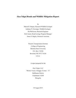 Oyu Tolgoi Roads and Wildlife Mitigation Report