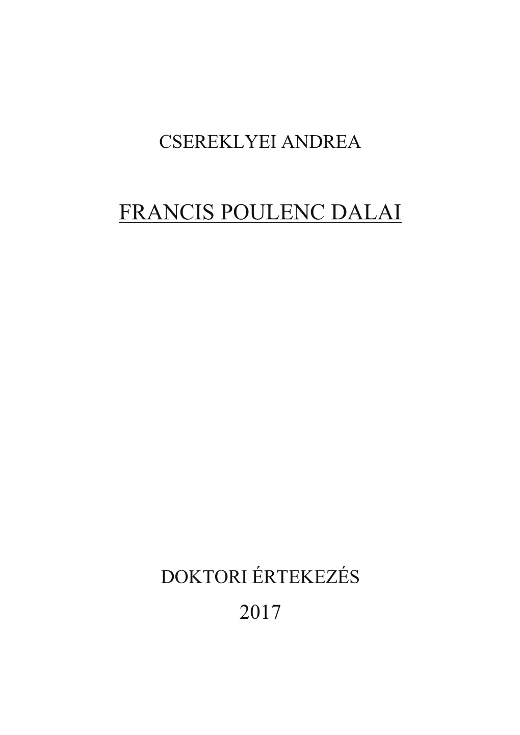 Francis Poulenc Dalai
