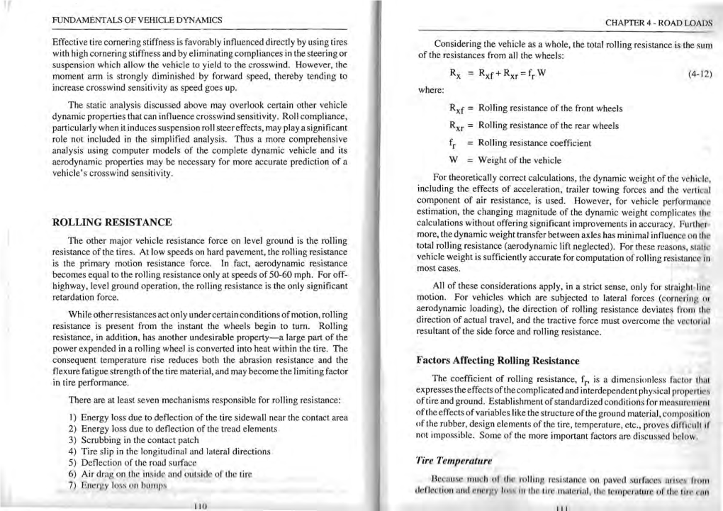 ROLLING RESISTANCE Factors Affecting Roiling Resistance