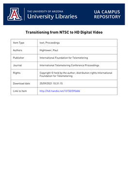 Transitioning from Transitioning from NTSC to HD Digital Video D Digital