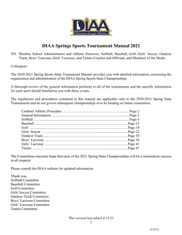 DIAA Springs Sports Tournament Manual 2021
