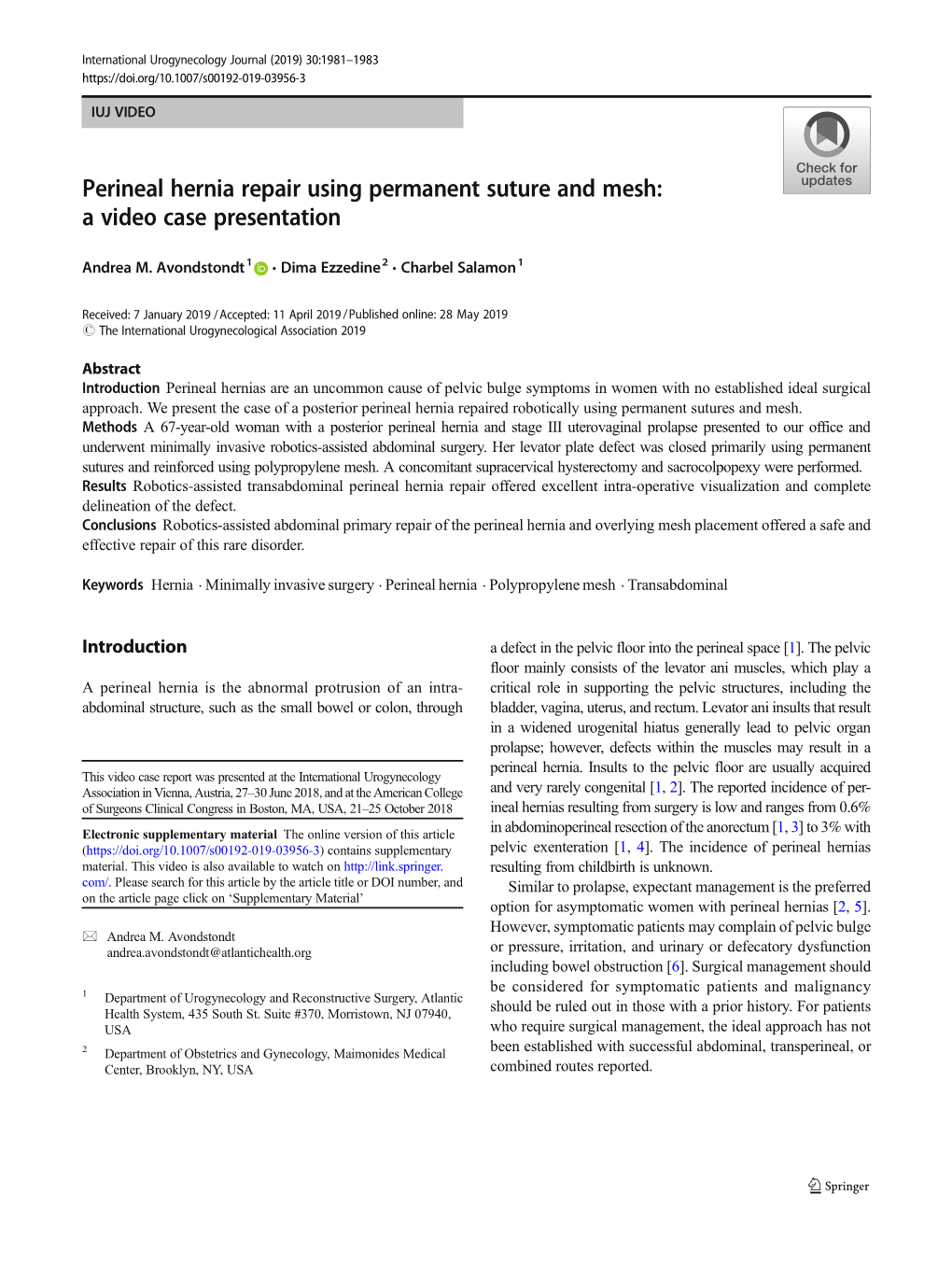 Perineal Hernia Repair Using Permanent Suture And Mesh A Video Case