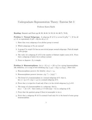 Undergraduate Representation Theory: Exercise Set 3