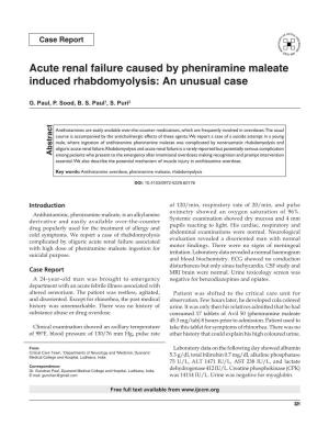 Acute Renal Failure Caused by Pheniramine Maleate Induced Rhabdomyolysis: an Unusual Case