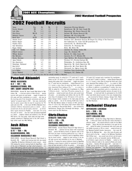 2002 Football Recruits Name Pos