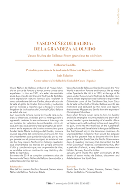 VASCO NÚÑEZ DE BALBOA: DE LA GRANDEZA AL OLVIDO Vasco Nuñez De Balboa: from Grandeur to Oblivion