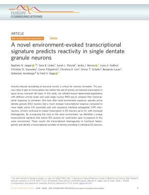 A Novel Environment-Evoked Transcriptional Signature Predicts Reactivity in Single Dentate Granule Neurons