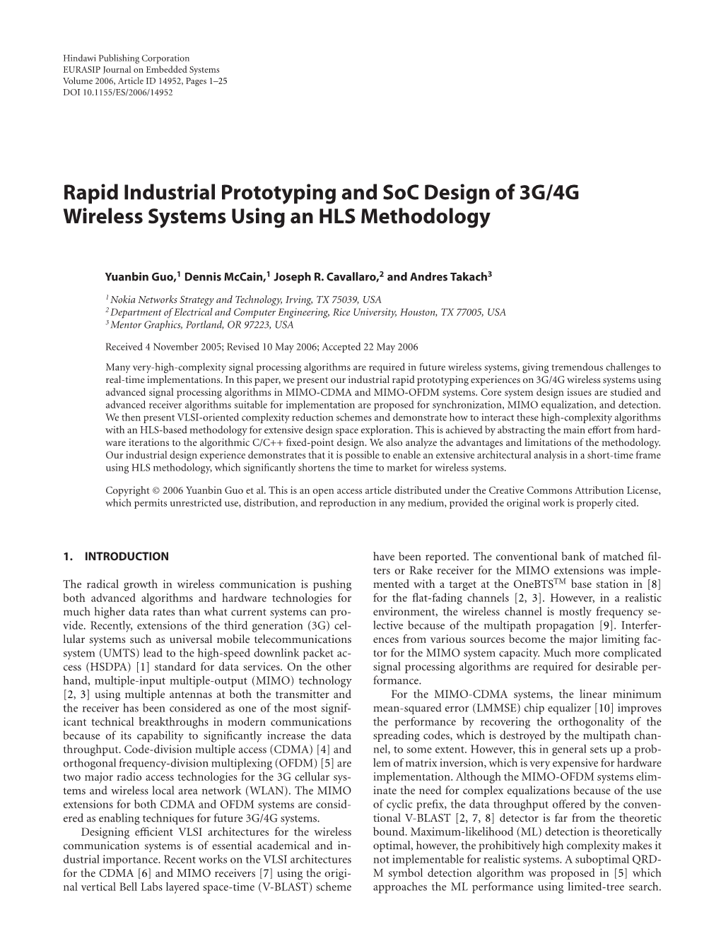 Rapid Industrial Prototyping and Soc Design of 3G/4G Wireless Systems Using an HLS Methodology