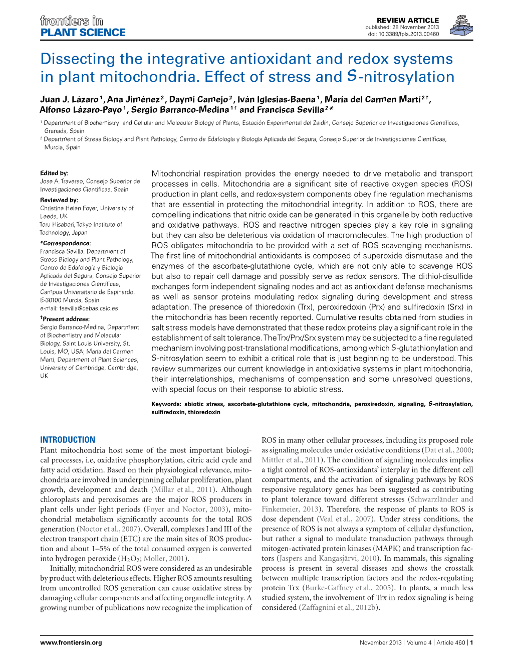 Dissecting the Integrative Antioxidant and Redox Systems in Plant Mitochondria