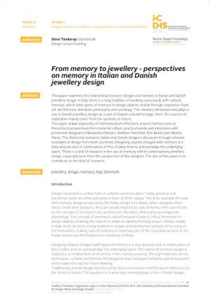 Perspectives on Memory in Italian and Danish Jewellery Design
