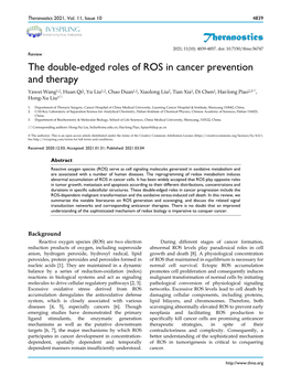 The Double-Edged Roles of ROS in Cancer Prevention and Therapy