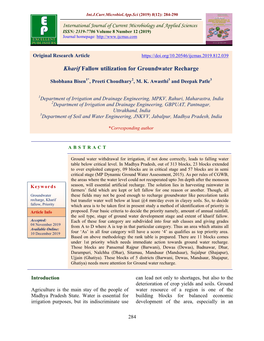 Kharif Fallow Utilization for Groundwater Recharge