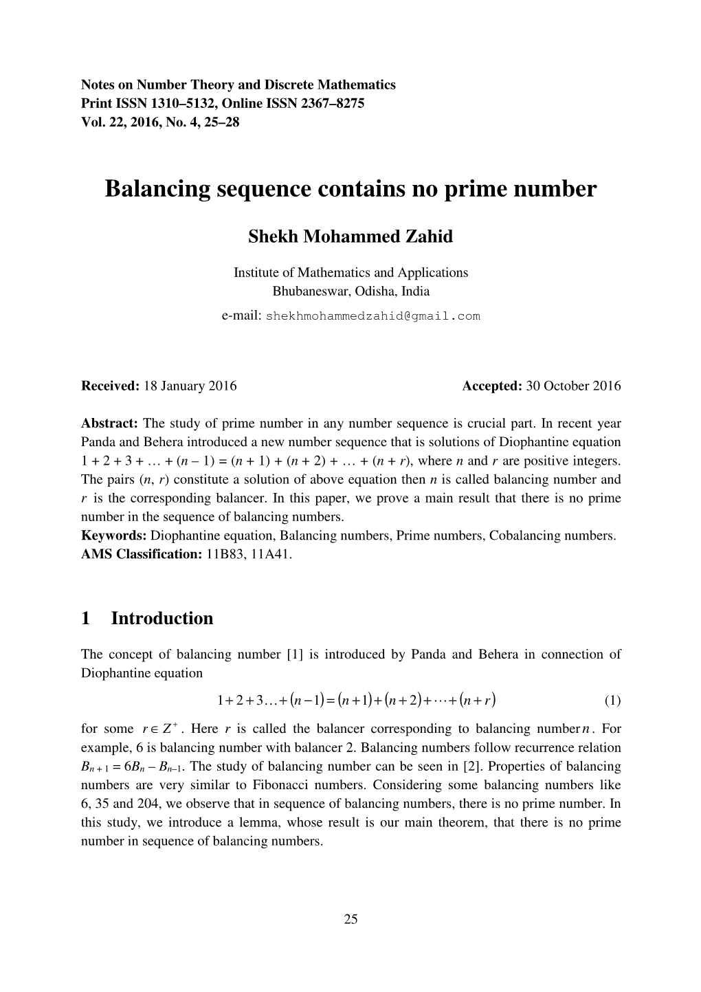 Balancing Sequence Contains No Prime Number