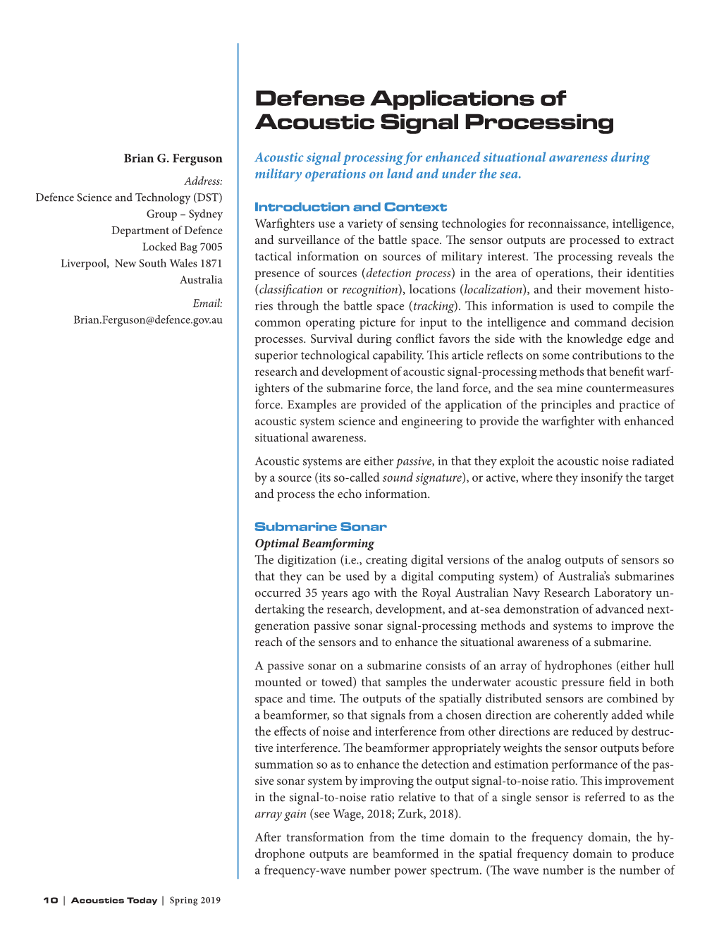 Defense Applications of Acoustic Signal Processing