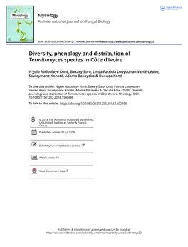 Diversity, Phenology and Distribution of Termitomyces Species in Côte D'ivoire