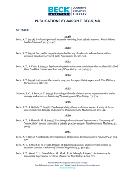 Publications by Aaron T. Beck, Md