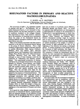 Rheumatoid Factors in Primary and Reactive Macroglobulinaemia by F