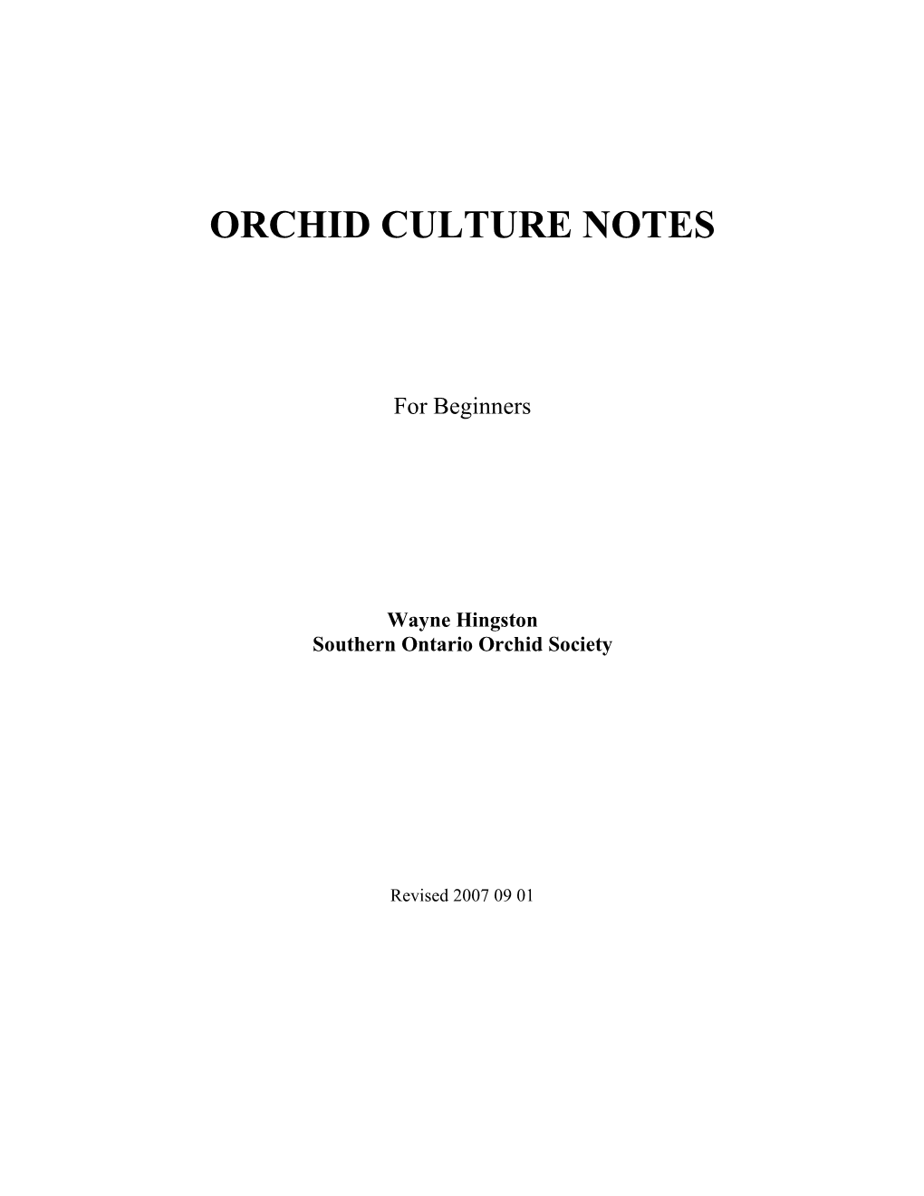 Orchid Culture Notes for Beginners