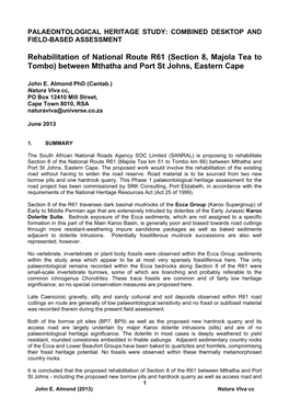 Rehabilitation of National Route R61 (Section 8, Majola Tea to Tombo) Between Mthatha and Port St Johns, Eastern Cape