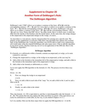 Supplement to Chapter 20 Another Form of Demorgan's Rule