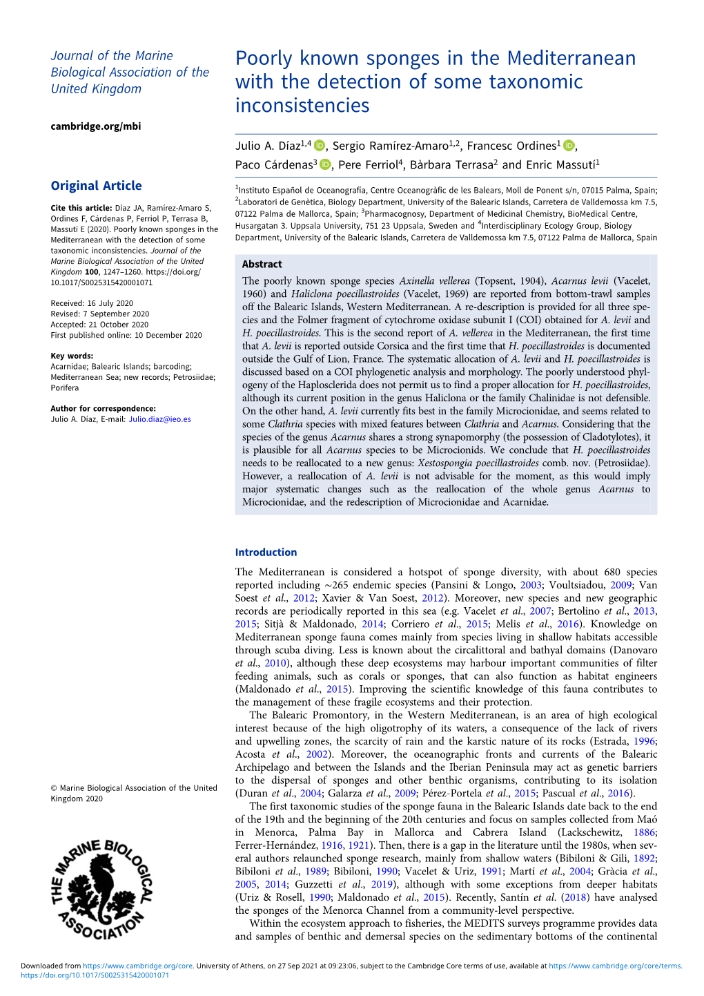 Poorly Known Sponges in the Mediterranean with the Detection of Some Taxonomic Inconsistencies