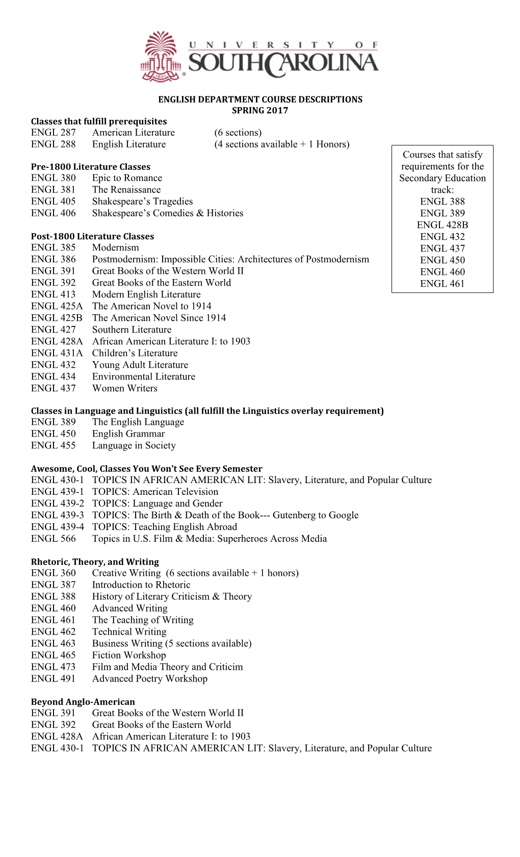 ENGL 288 English Literature