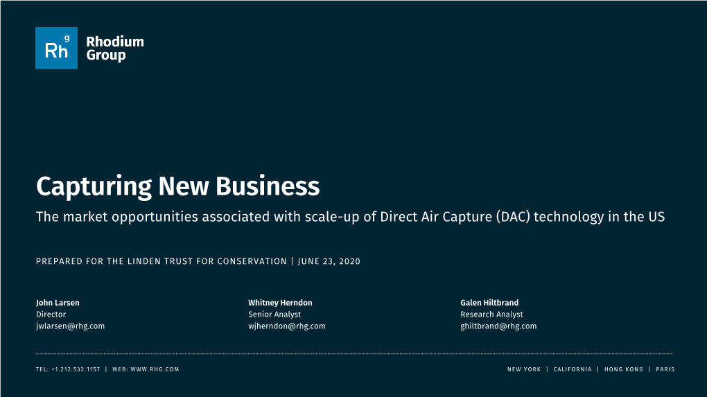 Capturing New Business the Market Opportunities Associated with Scale-Up of Direct Air Capture (DAC) Technology in the US