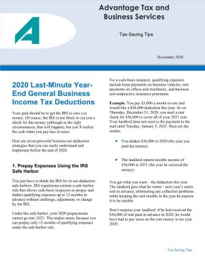 2020 Last-Minute Year- End General Business Income Tax Deductions