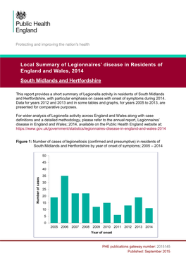 Local Summary of Legionnaires' Disease in Residents of England