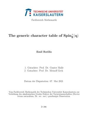 The Generic Character Table of Spin8 (Q)