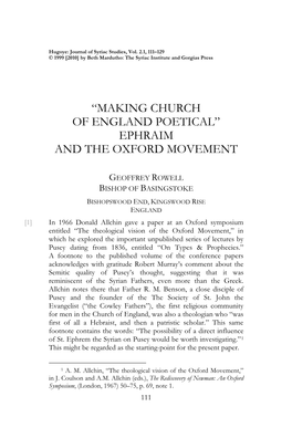 “Making Church of England Poetical” Ephraim and the Oxford Movement