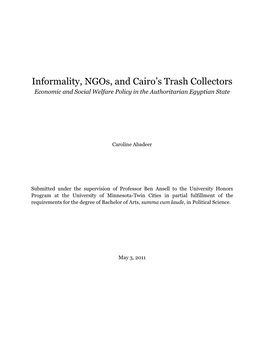 Informality, Ngos, and Cairo's Trash Collectors