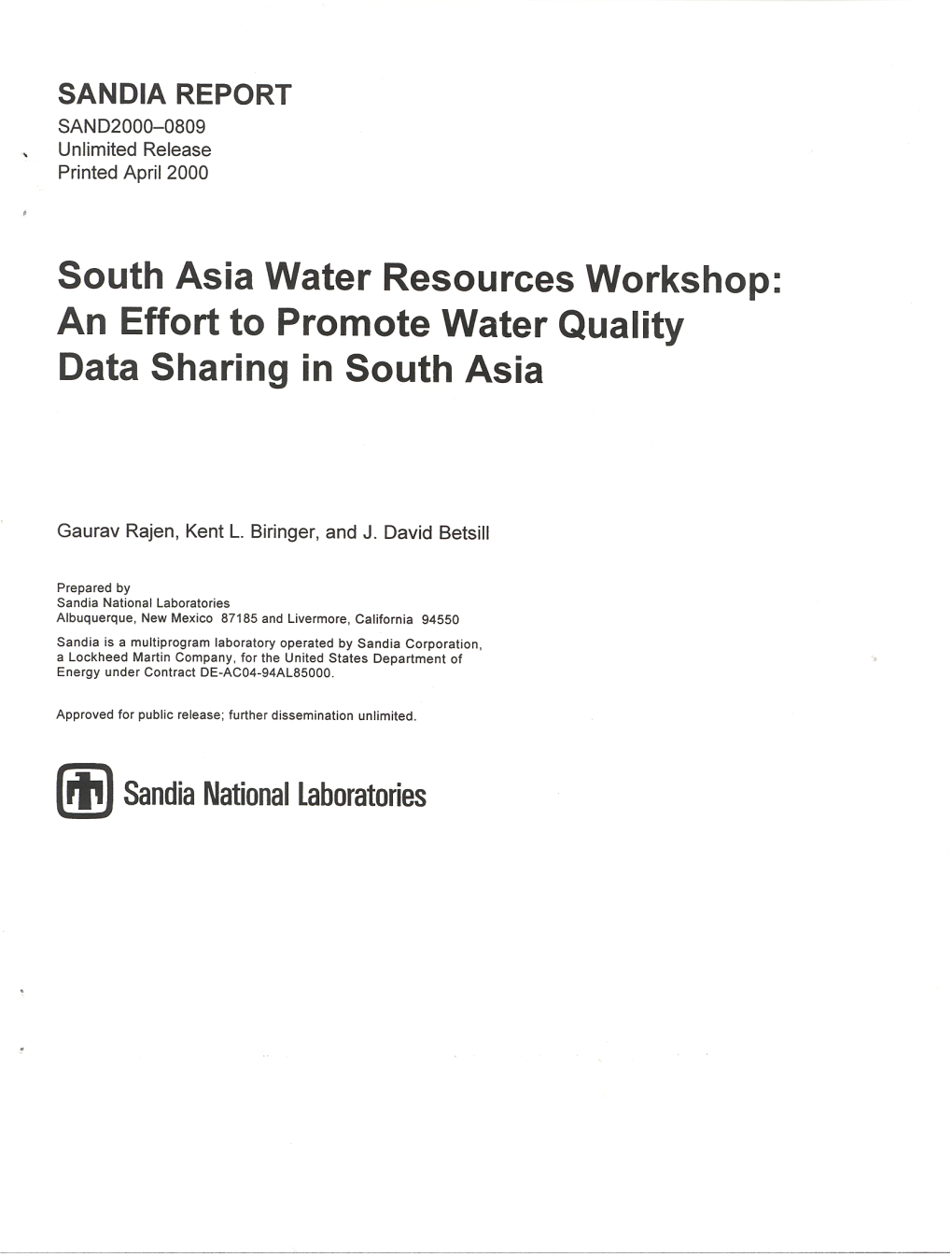 An Effort to Promote Water Quality Data Sharing in South Asia